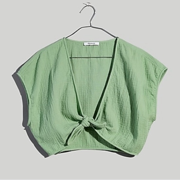 Madewell Double Gauze Tie Front Cropped Top - Picture 2 of 7